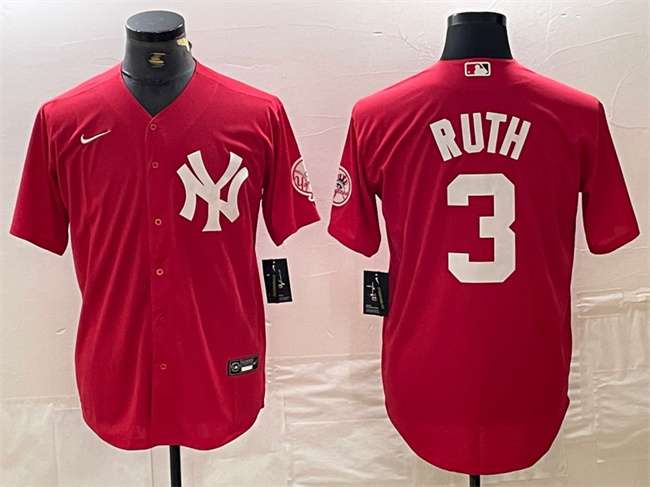 Men's New York Yankees #3 Babe Ruth Red Cool Base Stitched Baseball Jersey